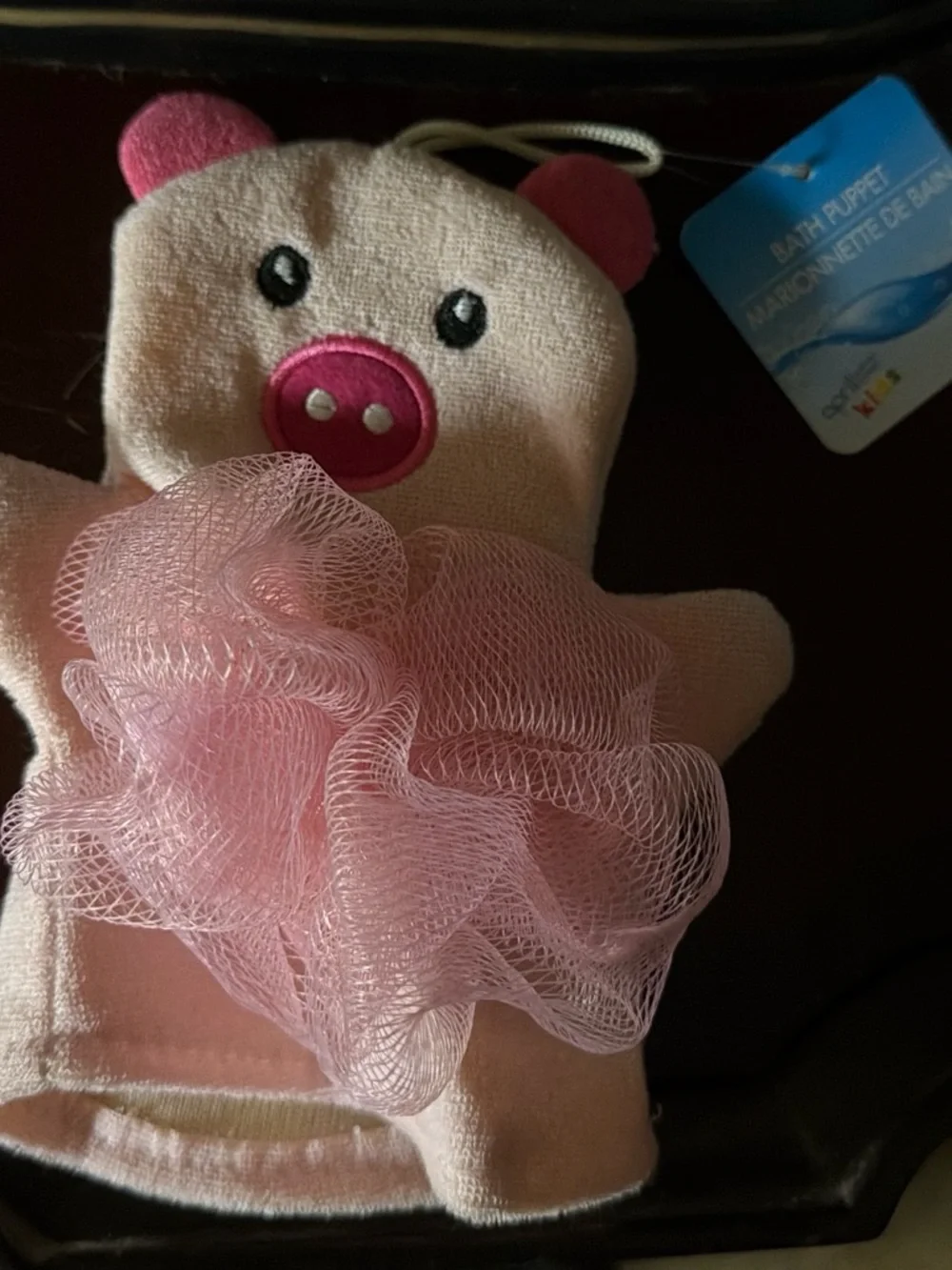 Kids Pink Pig Bath Puppet with Loofah - Gentle Bath Sponge